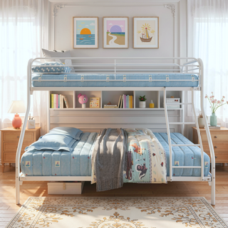 Sunvega Heavy Duty Twin Over Full Metal Bunk Bed with Enhanced Guardrail and Inclined Ladder