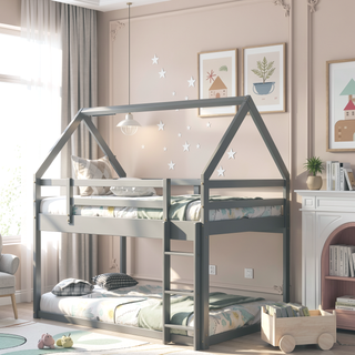 Sunvega Twin Size House Bunk Bed with Slide and Ladder for Kids Room