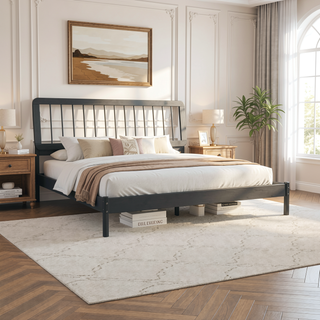 Sunvega Solid Pine Wood King Spindle Bed with Slat-Back Design