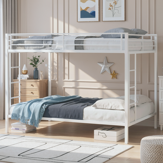 Sunvega Multi-Functional Square Tube Iron Bunk Bed with Full-Size Upper and Lower Beds