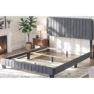 Sunvega Full Bed with Chic Tufted Headboard and Vibrant Blue Hue in One Box