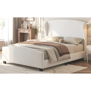 Sunvega Queen Size Linen Upholstered Wingback Bed with 51" High Headboard No Box Spring Needed