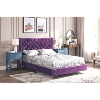 Sunvega Vibrant Purple Upholstered Full Bed with Transitional Design and Sturdy Frame