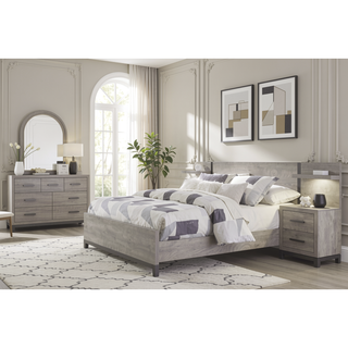 Sunvega Gray Finish 7-Drawer Dresser with Metal Bar Hardware for Bedroom