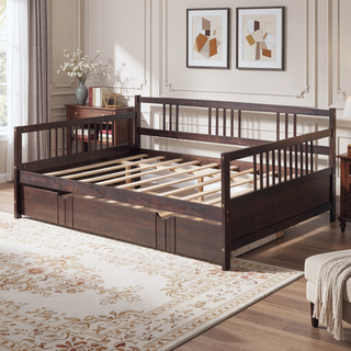 Sunvega Full Size Daybed with Twin Trundle Solid Wood Frame for Living Room