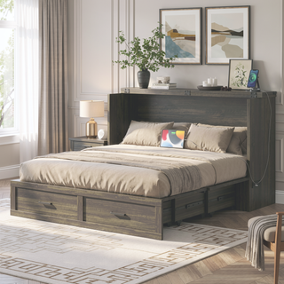 Sunvega Queen Murphy Bed Cabinet with Charging Station and Storage Drawer
