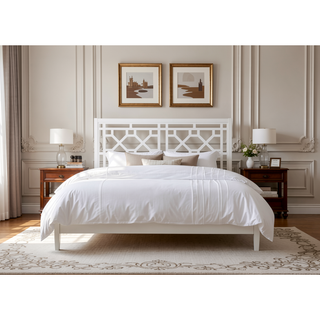 Sunvega King Chippendale White Headboard Made of Durable Poplar Wood