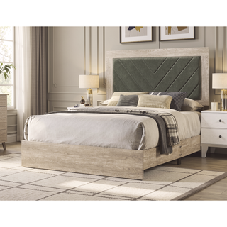 Sunvega Contemporary Cream California King Size Bed with V-Design Headboard