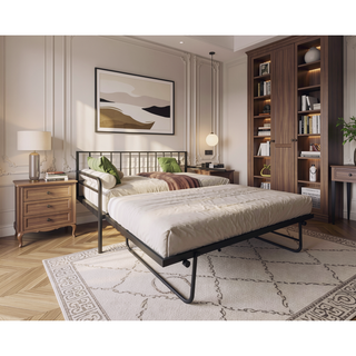 Sunvega Twin Daybed with Trundle Farmhouse Frame Sliding Barn Door Headboard Charging Station