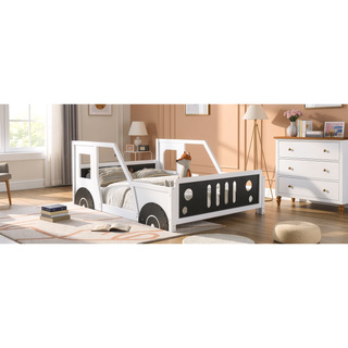 Sunvega Twin Size Blue Classic Car-Shaped Platform Bed with Wheels