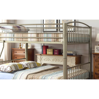 Sunvega Metallic Gold Full Over Full Bunk Bed with Movable Ladder and Contemporary Metal Frame