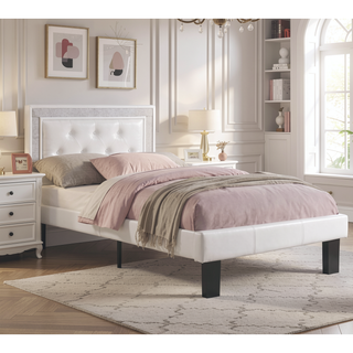 Sunvega Glamours White Faux Leather Diamond Tufted Headboard with Support Legs