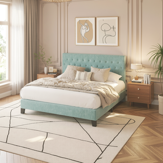 Sunvega Blue Full Upholstered Bed with Transitional Style for Bedroom