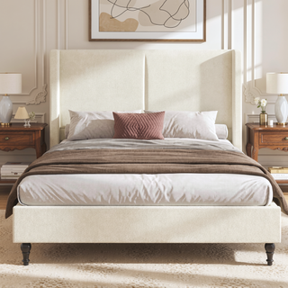 Sunvega King Size Bed Frame with High Back Upholstered Headboard and Boucle Fabric