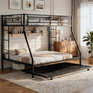 Sunvega Twin over Full Bunk Bed with Twin Trundle and Two Ladders