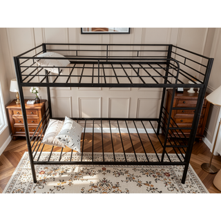 Sunvega Twin over Twin Bunk Bed with Metal Frame and Guardrails for Safety