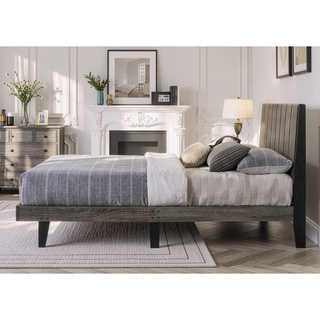 Sunvega Valdemar Brown Fabric and Weathered Gray Finish Queen Size Bed