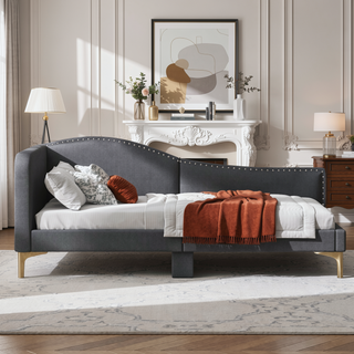 Sunvega Modern Upholstered Twin Daybed with Headboard Armrest Linen Fabric