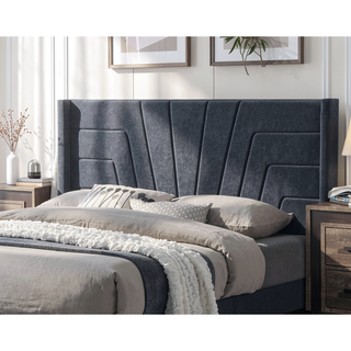 Sunvega Light Brown Queen Size Upholstered Burlap Fabric Headboard Platform Bed