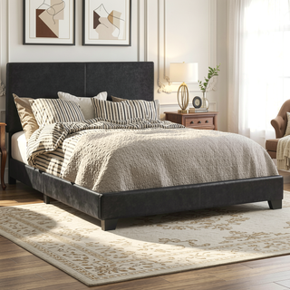 Sunvega Low Profile Leatherette Upholstered Twin Panel Bed with Stitched Details