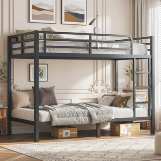 Sunvega Metal Full over Full Bunk Bed for Teens and Adults with Noise Reduction and Storage
