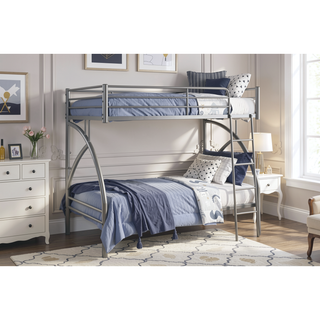 Sunvega Gray Metal Twin/Full Bunk Bed with Guard Rails and Ladder