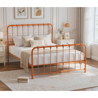 Sunvega Orange Finished Metal Twin Platform Bed Frame Ships in One Box