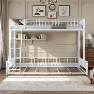 Sunvega Heavy Duty Twin XL over Queen Metal Bunk Bed Frame with Safety Guardrails