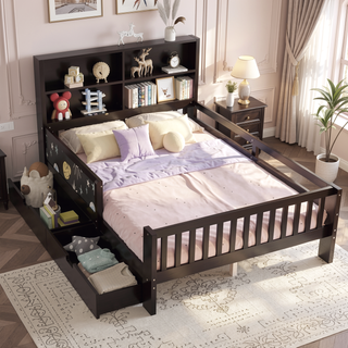 Sunvega Twin Solid Wood Platform Bed with Chalkboard Headboard and Storage Drawers