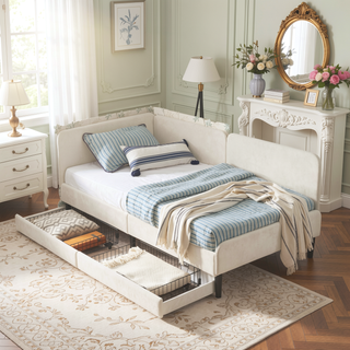 Sunvega Twin Size Upholstered Sofa Bed Frame with 2 Storage Drawers and Velvet