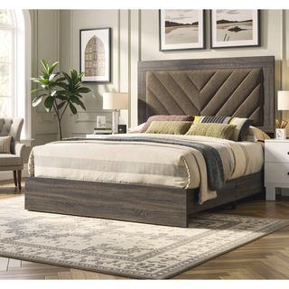Sunvega Contemporary California King Size Bed with V-Shaped Upholstered Headboard