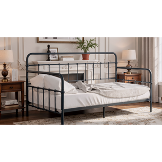 Sunvega Black Contemporary Twin Size Metal Daybed With Trundle And Pipe Framework