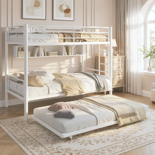 Sunvega Sturdy Metal Twin over Twin Bunk Bed with Safety Guardrail and Noise Reduced