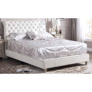 Sunvega Elegant White Transitional Queen Bed with Sleek Finish and Spacious Dimensions