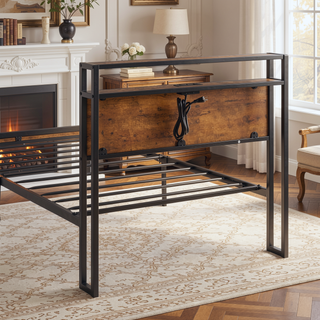 Sunvega Modern Metal Platform Bed Frame with Wooden Headboard and Footboard for Queen Size