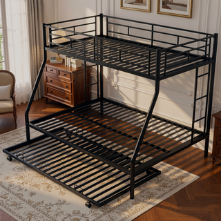 Sunvega Twin over Full Bunk Bed with Twin Trundle and Two Ladders