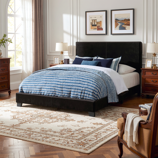 Sunvega Low Profile Leatherette Upholstered Twin Panel Bed with Stitched Details