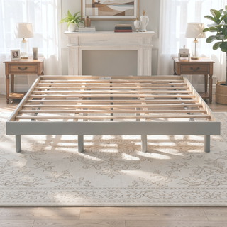 Sunvega Modern Floating Platform Bed Frame in Walnut with Sturdy Wood Construction