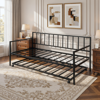 Sunvega Multifunctional Metal Daybed Frame with Trundle for Living Room Guest Room