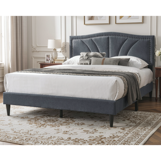 Sunvega Modern Charcoal Burlap Upholstered Headboard with Nailhead Trim