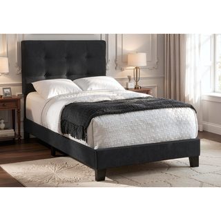 Sunvega Twin Size Upholstered Platform Bed Frame with Black Velvet Fabric