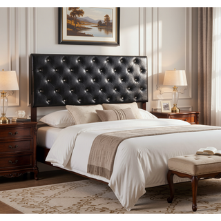 Sunvega Pink Faux Leather Tufted Panel Headboard with Adjustable Height