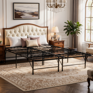 Sunvega Full Size Black Metal Foundation Bed Base with Ample Under-Bed Storage Space
