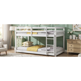 Sunvega Twin over Twin Solid Wooden Bunk Bed with Ladder and Strengthened Slats