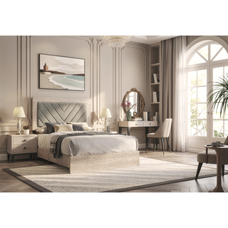 Sunvega Contemporary Cream Eastern King Size Bed with V-Design Headboard