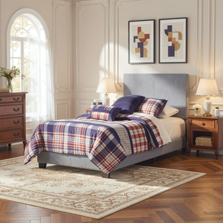 Sunvega Low Profile Leatherette Upholstered Twin Panel Bed with Stitched Details
