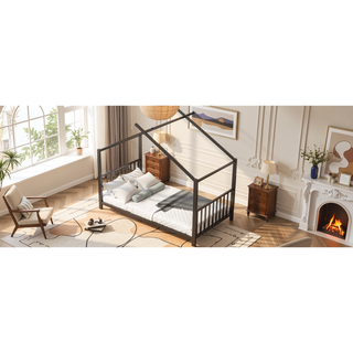 Sunvega Adorable Pink Twin Size Metal House Platform Bed Frame for Kids