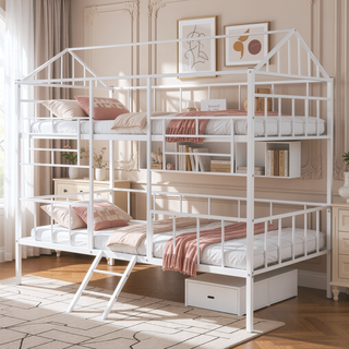 Sunvega Twin Size Metal House Bed Frame with Slatted Support No Box Spring Needed