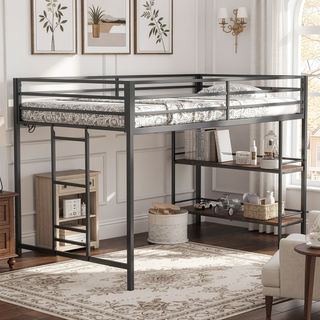 Sunvega Classic Space Saving Junior Twin Loft Bed with Shelf and Guardrails