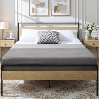 Sunvega Open Frame Metal and Wood Platform Bed with Headboard and Footboard, King, Brown